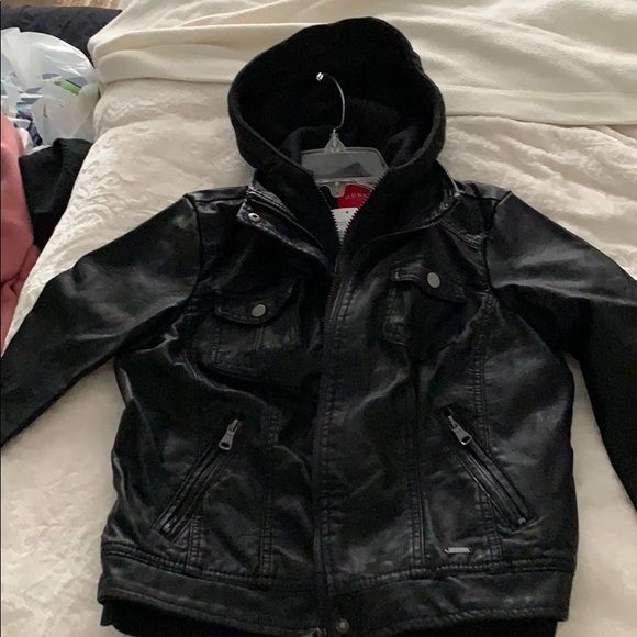 Guess Faux Leather Jacket w/Hood - Size Small - Picture 2 of 4